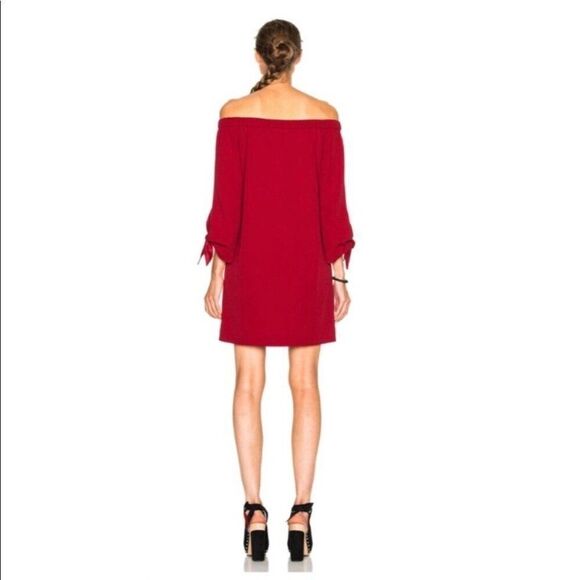 TIBI Red Crepe Off Shoulder Tie Sleeve Shift Mini Dress Size 4 - Picture 2 of 12